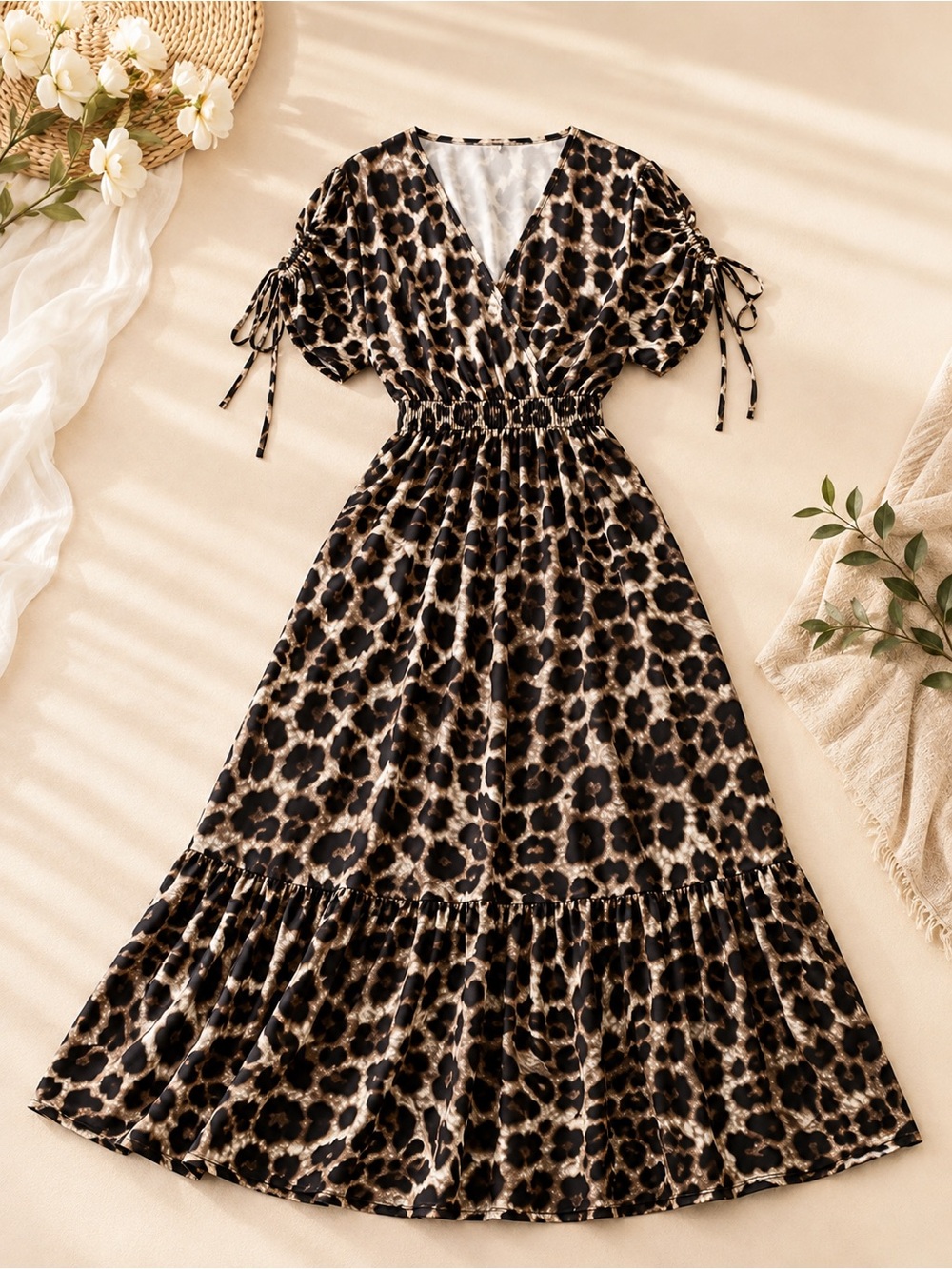 Leopard Print V-Neck Maxi Dress - Brown/Black - Picture 5 of 6